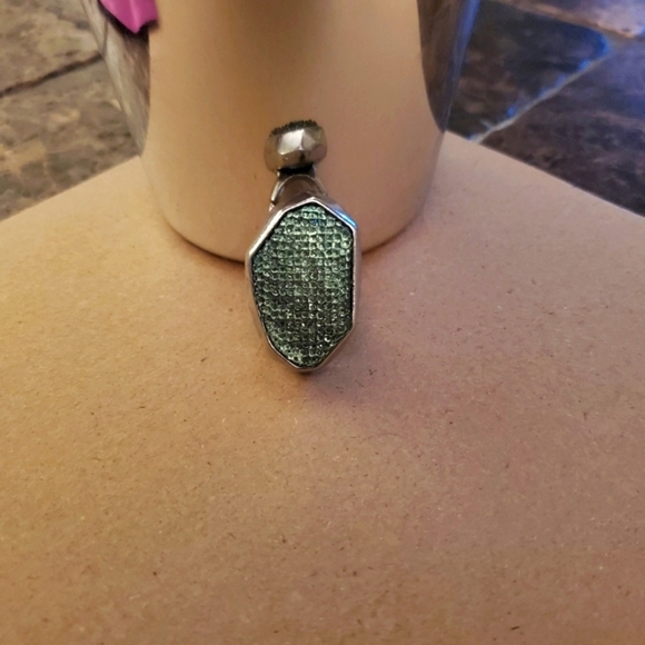 Silver Green Rhinestone Fashion Statement Stretch Ring - Picture 3 of 4